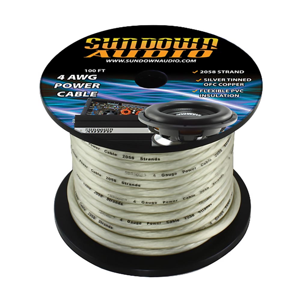Sundown Audio 4 AWG Power Cable Silver – 100 Ft.