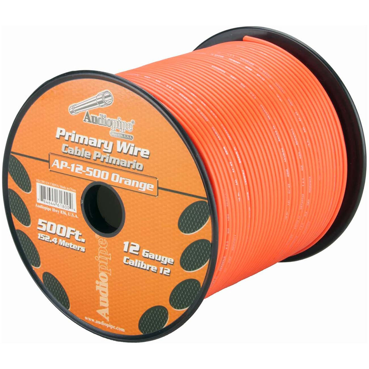 Audiopipe Primary Wire 12-Gauge 500 Foot Spool – Orange