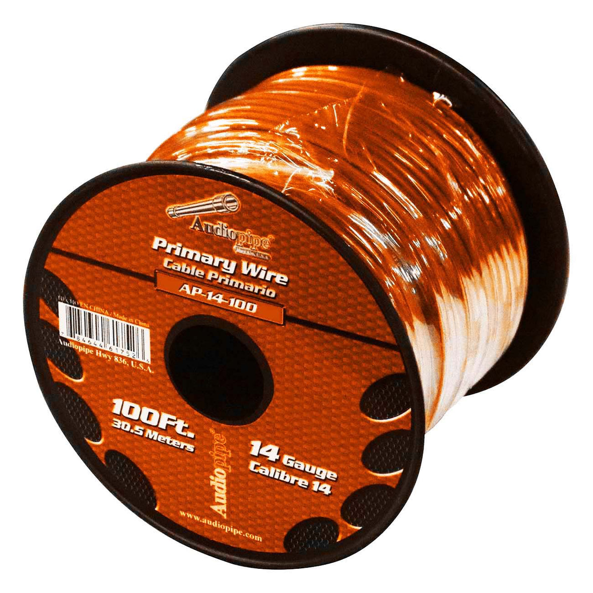 Audiopipe Primary Wire 14-Gauge 100 Foot Spool – Orange