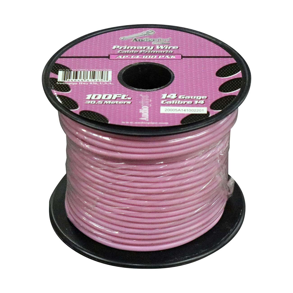 Audiopipe Primary Wire 14-Gauge 100 Foot Spool – Pink