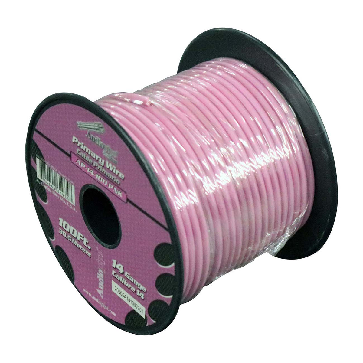 Audiopipe Primary Wire 14-Gauge 100 Foot Spool – Pink