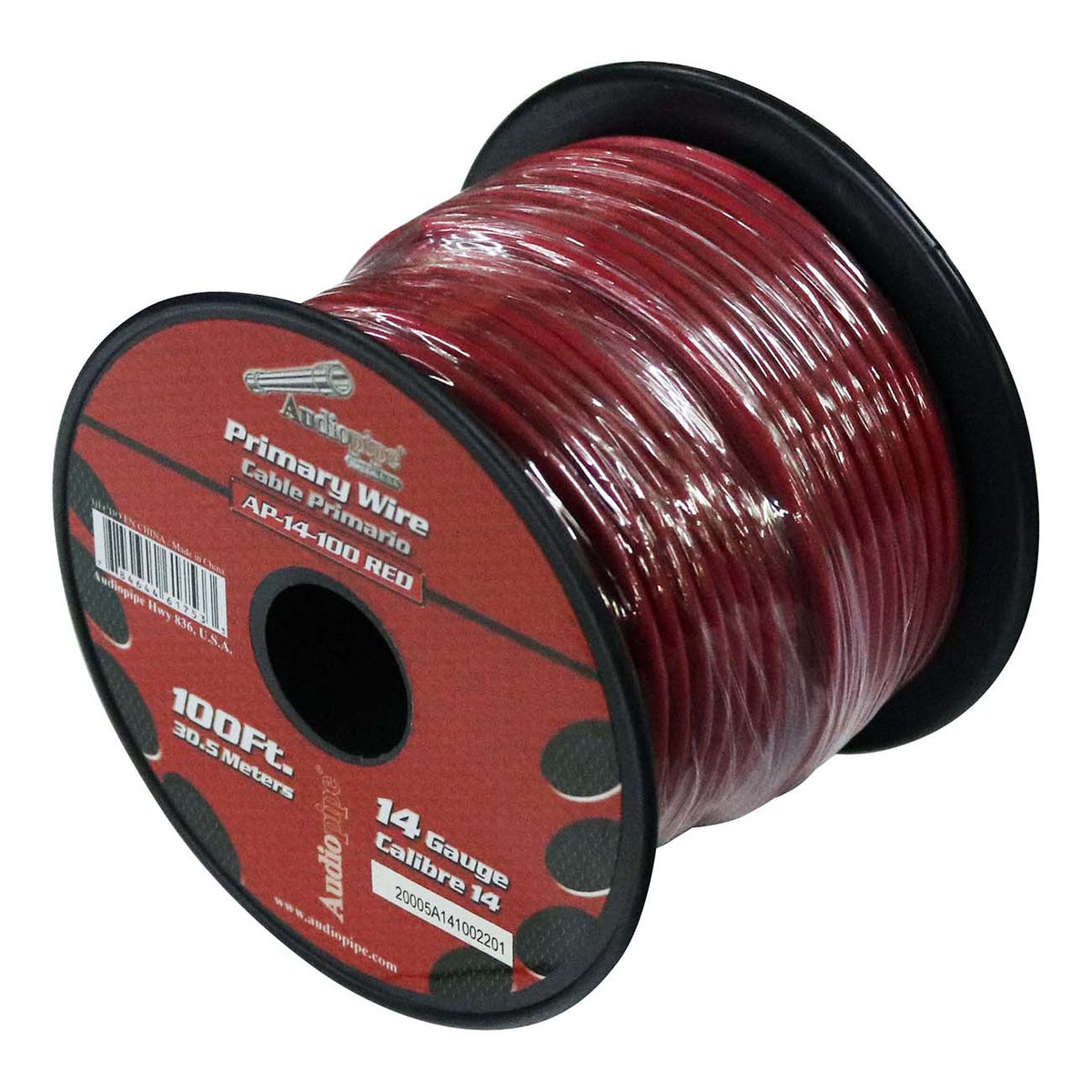 Audiopipe Primary Wire 14-Gauge 100 Foot Spool – Red