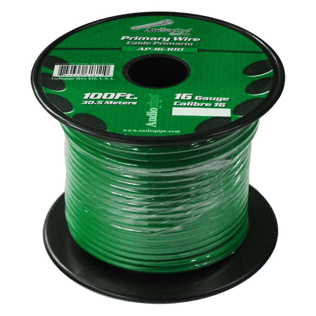 Audiopipe Primary Wire 16-Gauge 100 Foot Spool – Green