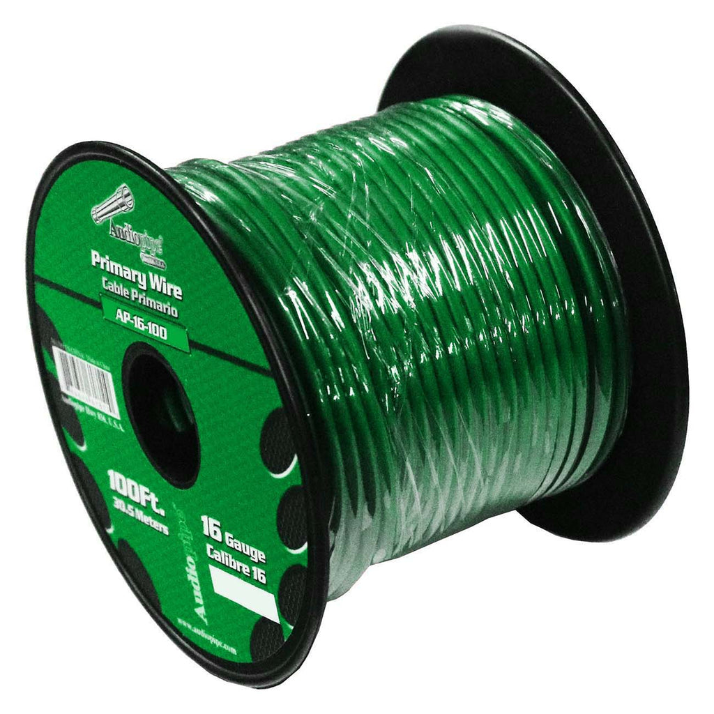 Audiopipe Primary Wire 16-Gauge 100 Foot Spool – Green