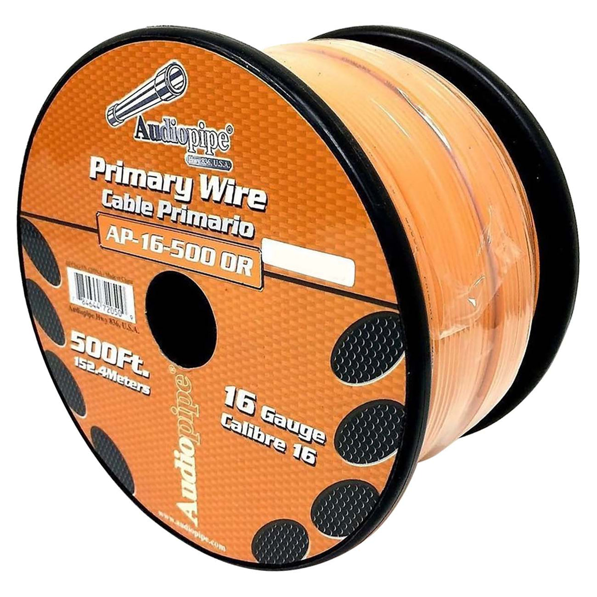 Audiopipe Primary Wire 16-Gauge 500 Foot Spool – Orange