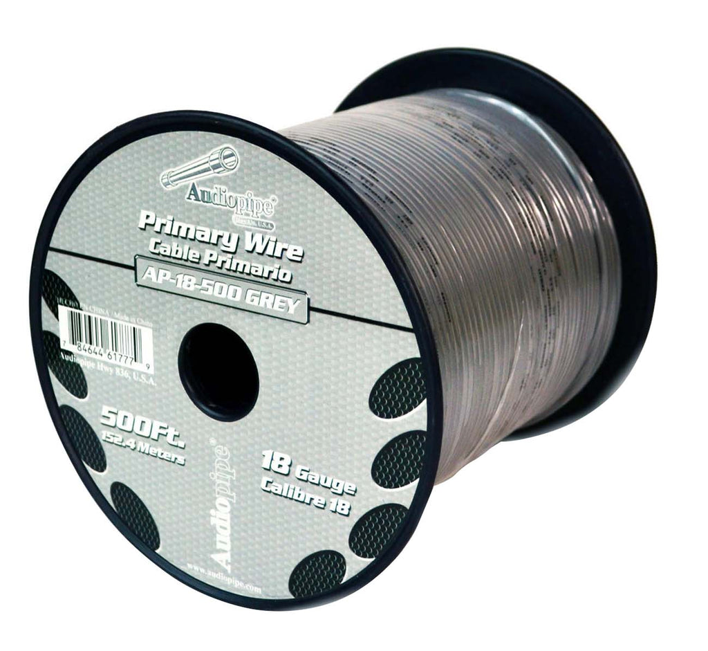 Audiopipe Primary Wire 18-Gauge 500 Foot Spool – Gray