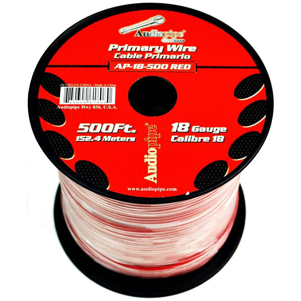 Audiopipe Primary Wire 18-Gauge 500 Foot Spool – Red