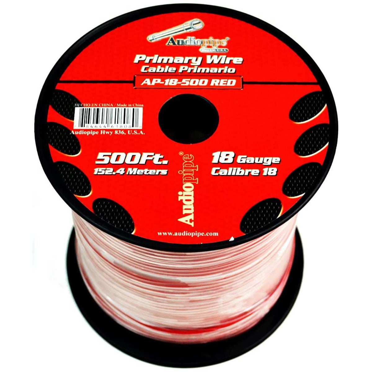 Audiopipe Primary Wire 18-Gauge 500 Foot Spool – Red
