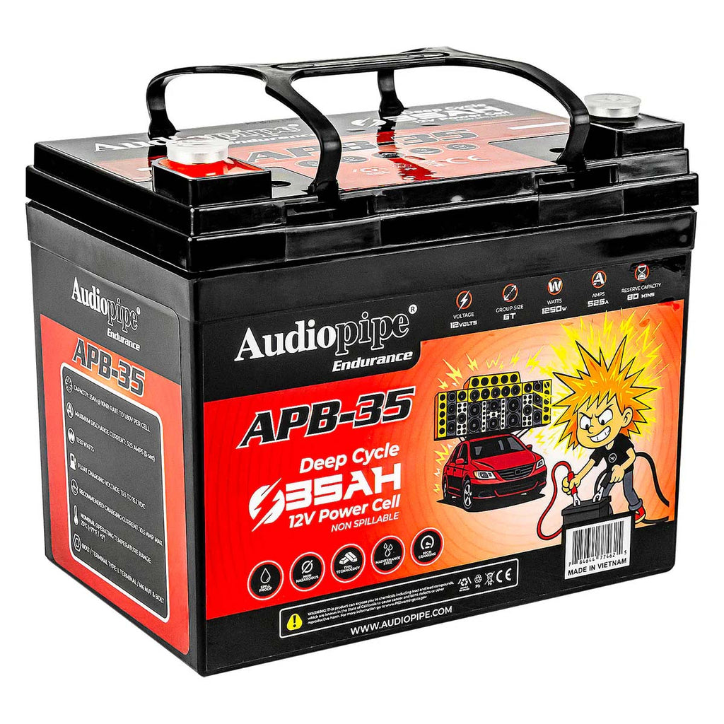 Audiopipe 12 Volt AGM Deep Cycle Power Cell Battery 35AH