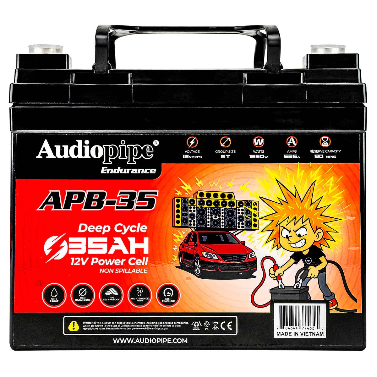 Audiopipe 12 Volt AGM Deep Cycle Power Cell Battery 35AH