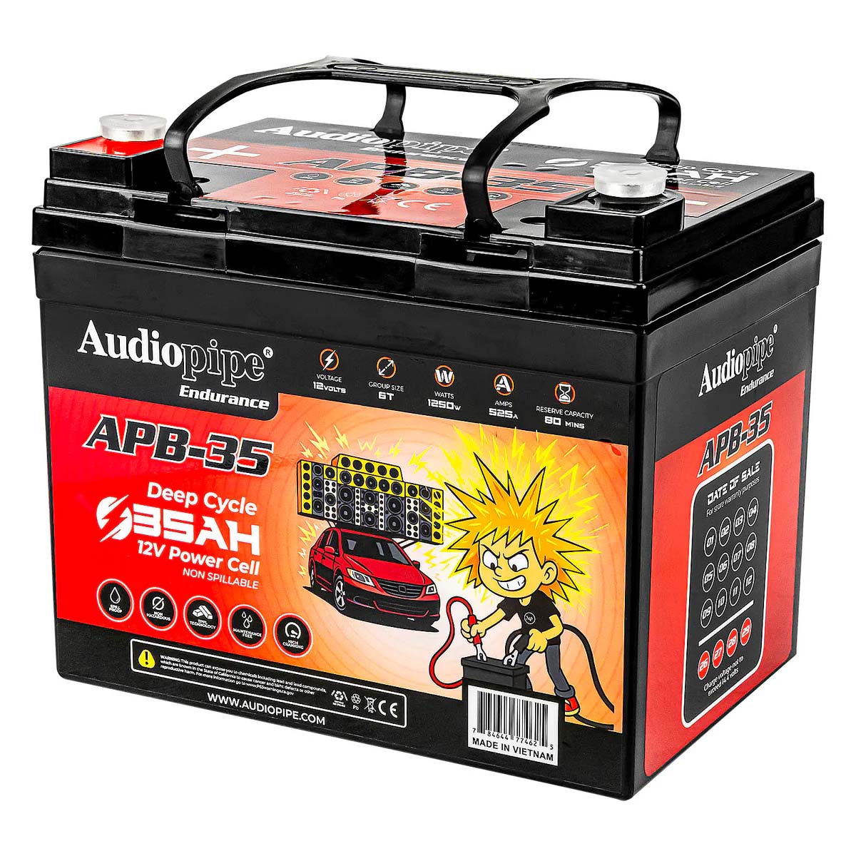 Audiopipe 12 Volt AGM Deep Cycle Power Cell Battery 35AH