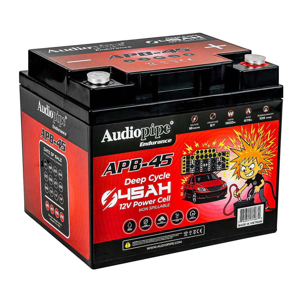 Audiopipe 12 Volt AGM Deep Cycle Power Cell Battery 45AH