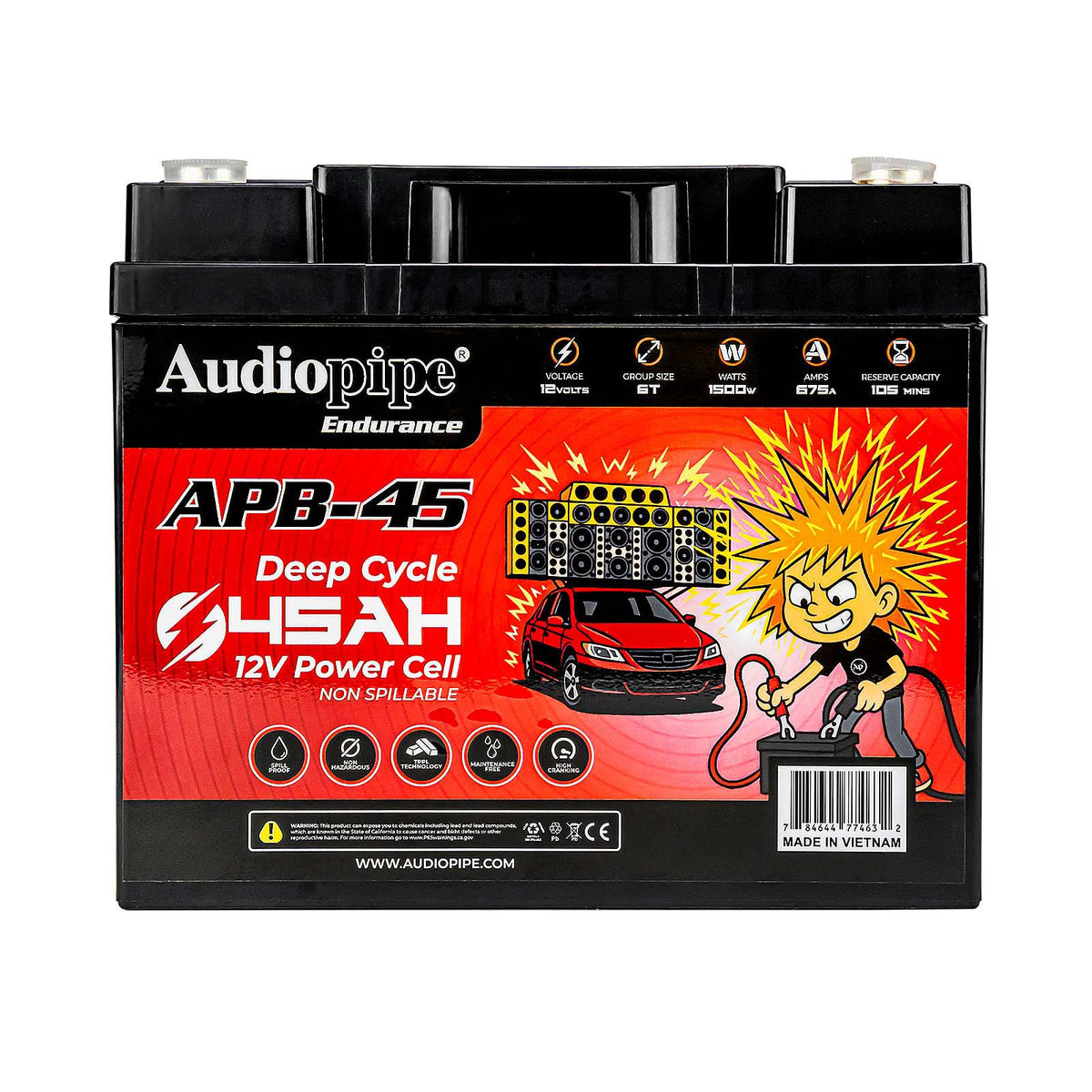 Audiopipe 12 Volt AGM Deep Cycle Power Cell Battery 45AH
