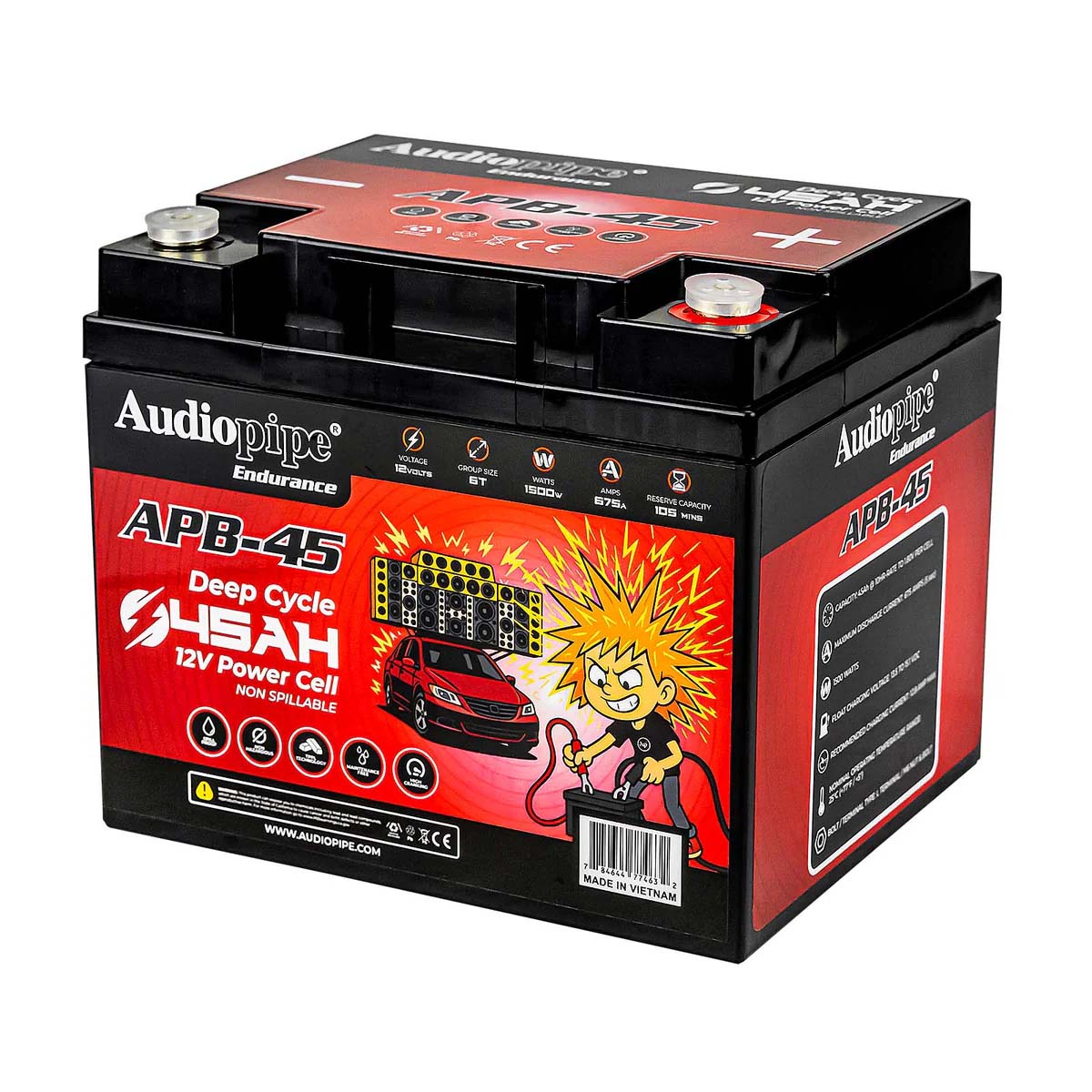Audiopipe 12 Volt AGM Deep Cycle Power Cell Battery 45AH