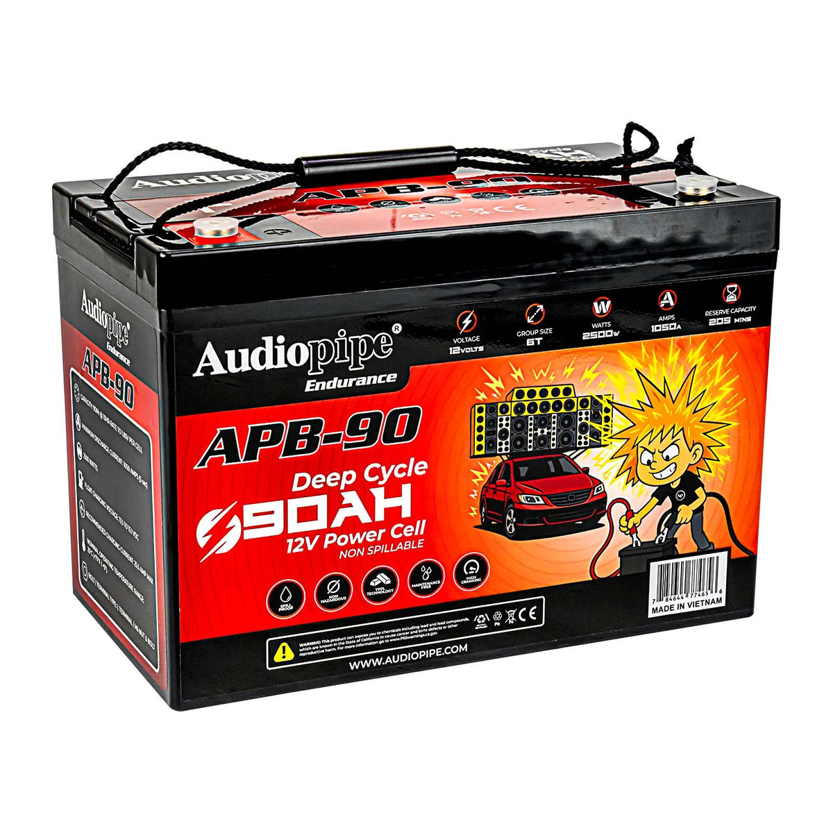 Audiopipe 12 Volt AGM Deep Cycle Power Cell Battery 90AH