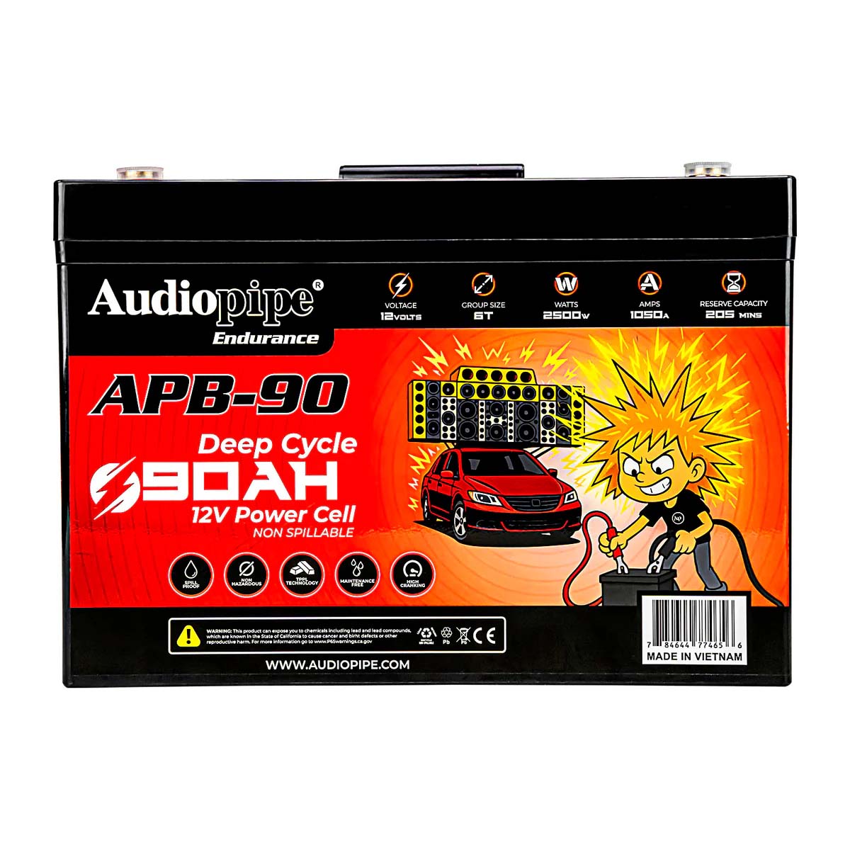 Audiopipe 12 Volt AGM Deep Cycle Power Cell Battery 90AH