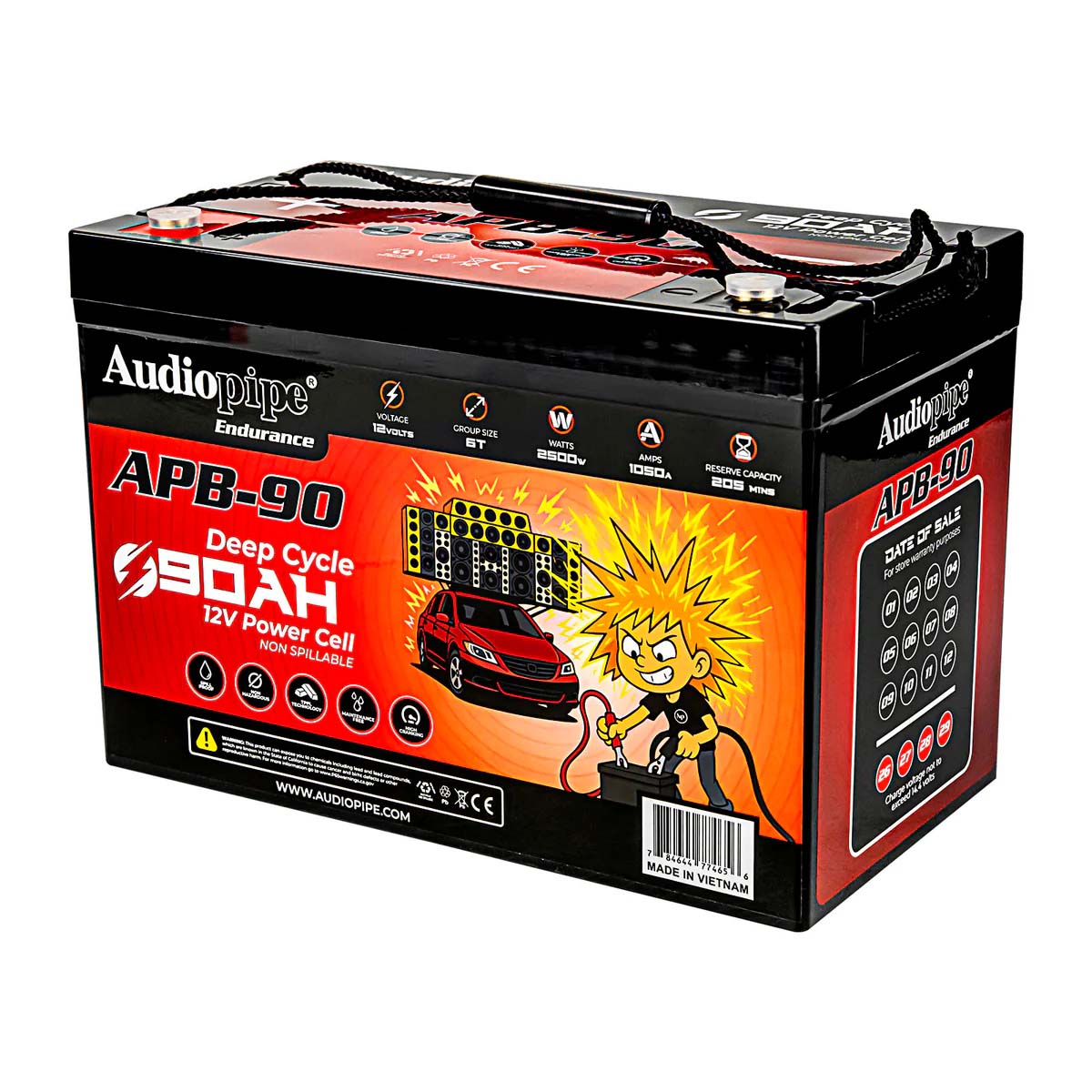 Audiopipe 12 Volt AGM Deep Cycle Power Cell Battery 90AH