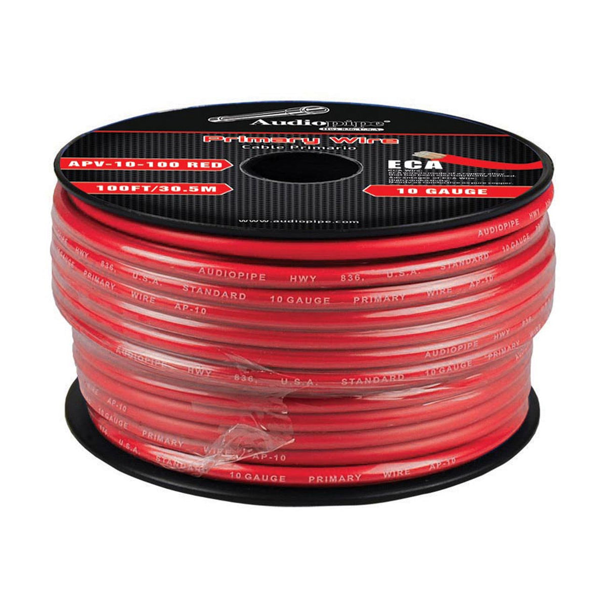 Audiopipe Flexible ECA Primary Cable 10 Gauge 100 Foot – Red