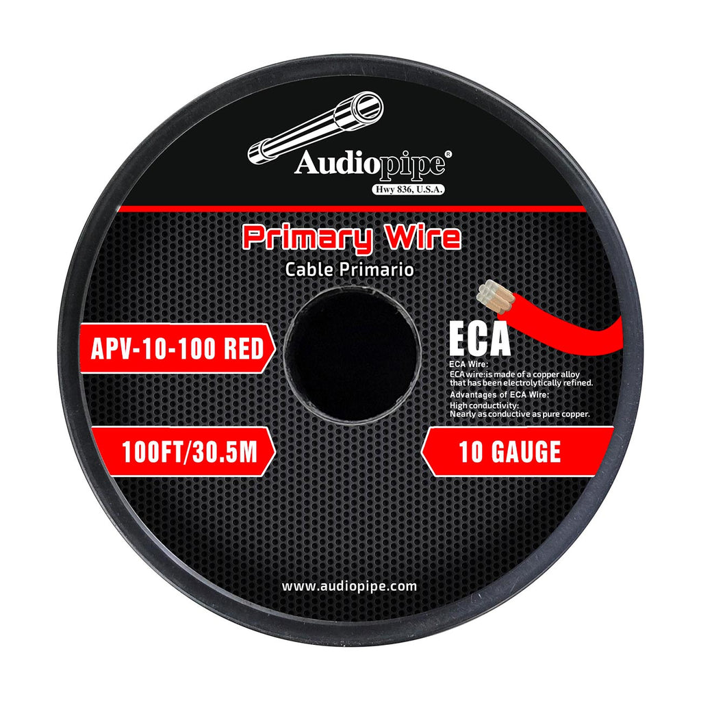 Audiopipe Flexible ECA Primary Cable 10 Gauge 100 Foot – Red