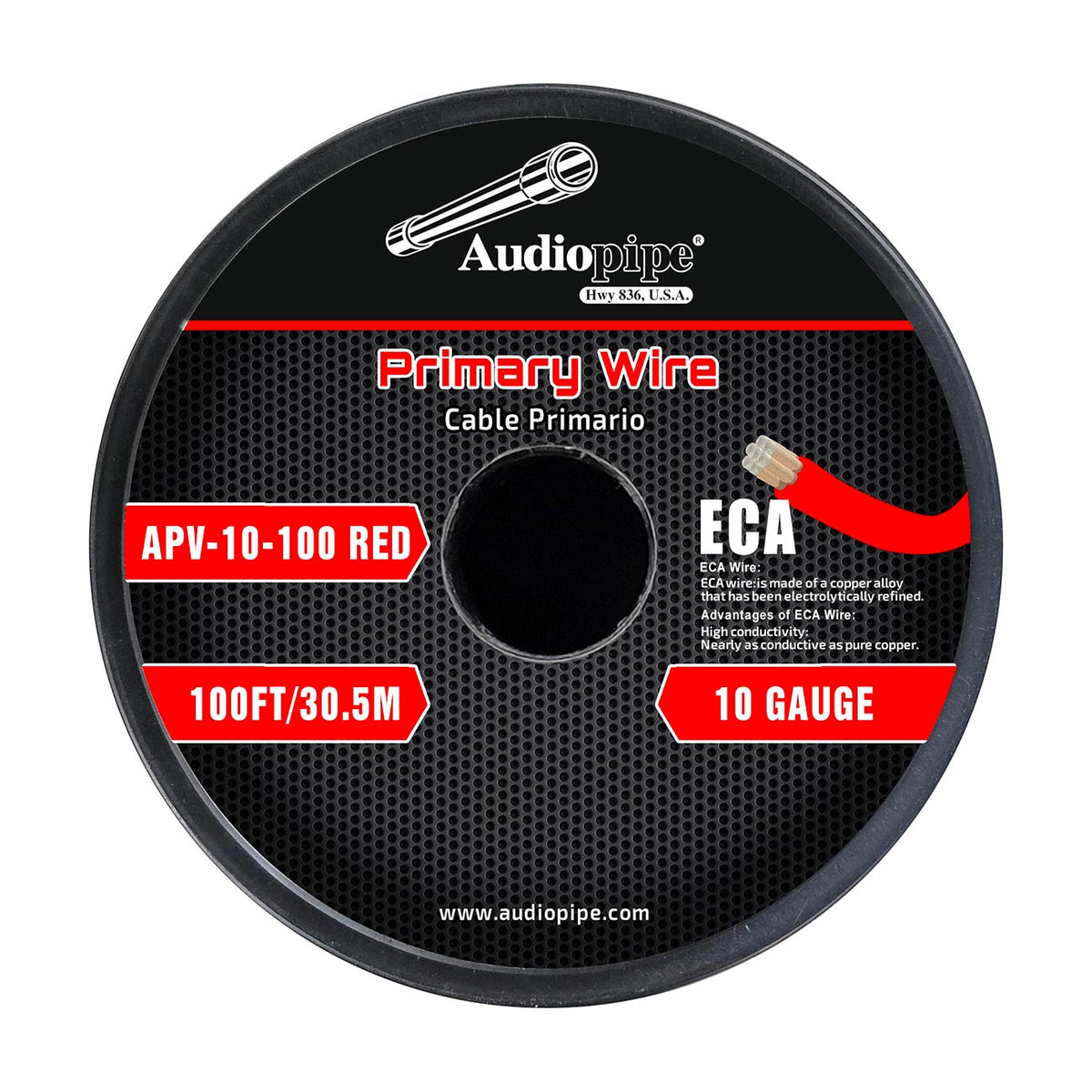 Audiopipe Flexible ECA Primary Cable 10 Gauge 100 Foot – Red