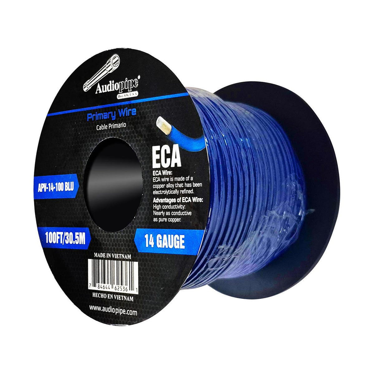 Audiopipe Flexible ECA Primary Wire 14 Gauge 100 Foot Spool – Blue
