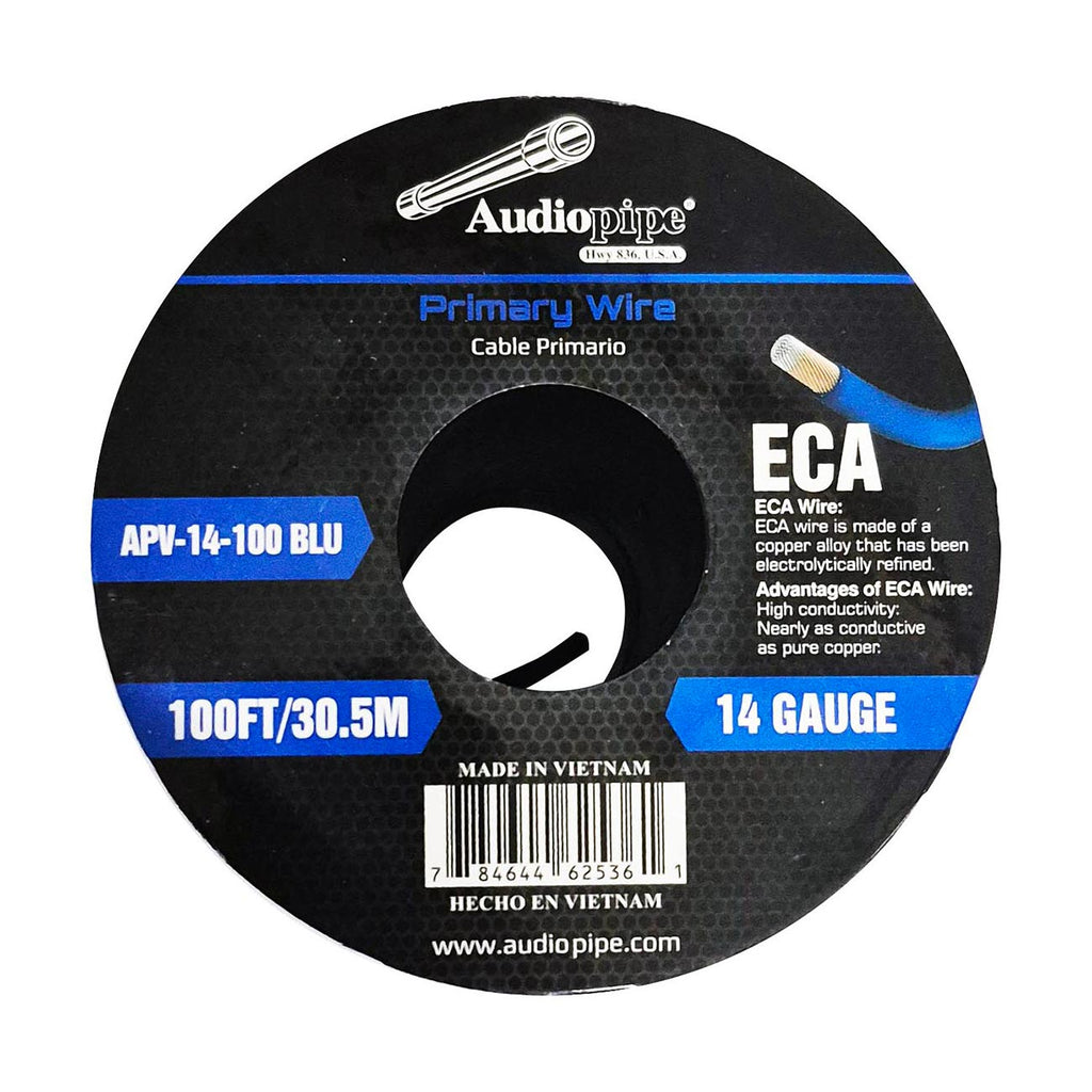 Audiopipe Flexible ECA Primary Wire 14 Gauge 100 Foot Spool – Blue