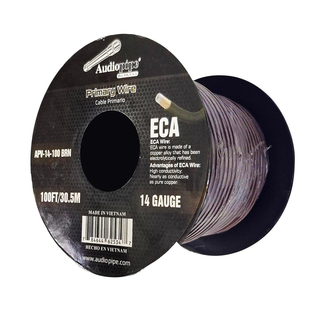 Audiopipe Flexible ECA Primary Wire 14 Gauge 100 Foot Spool – Brown