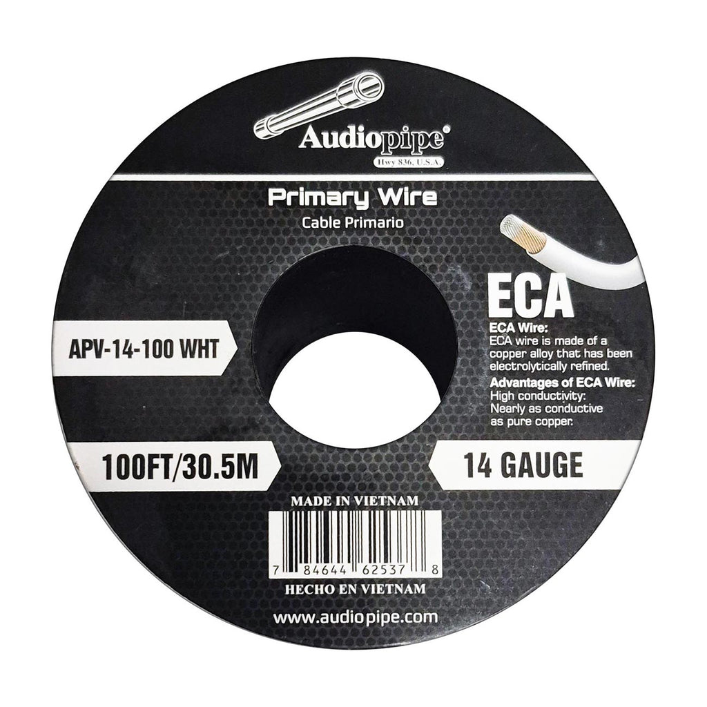 Audiopipe Flexible ECA Primary Wire 14 Gauge 100 Foot Spool – White