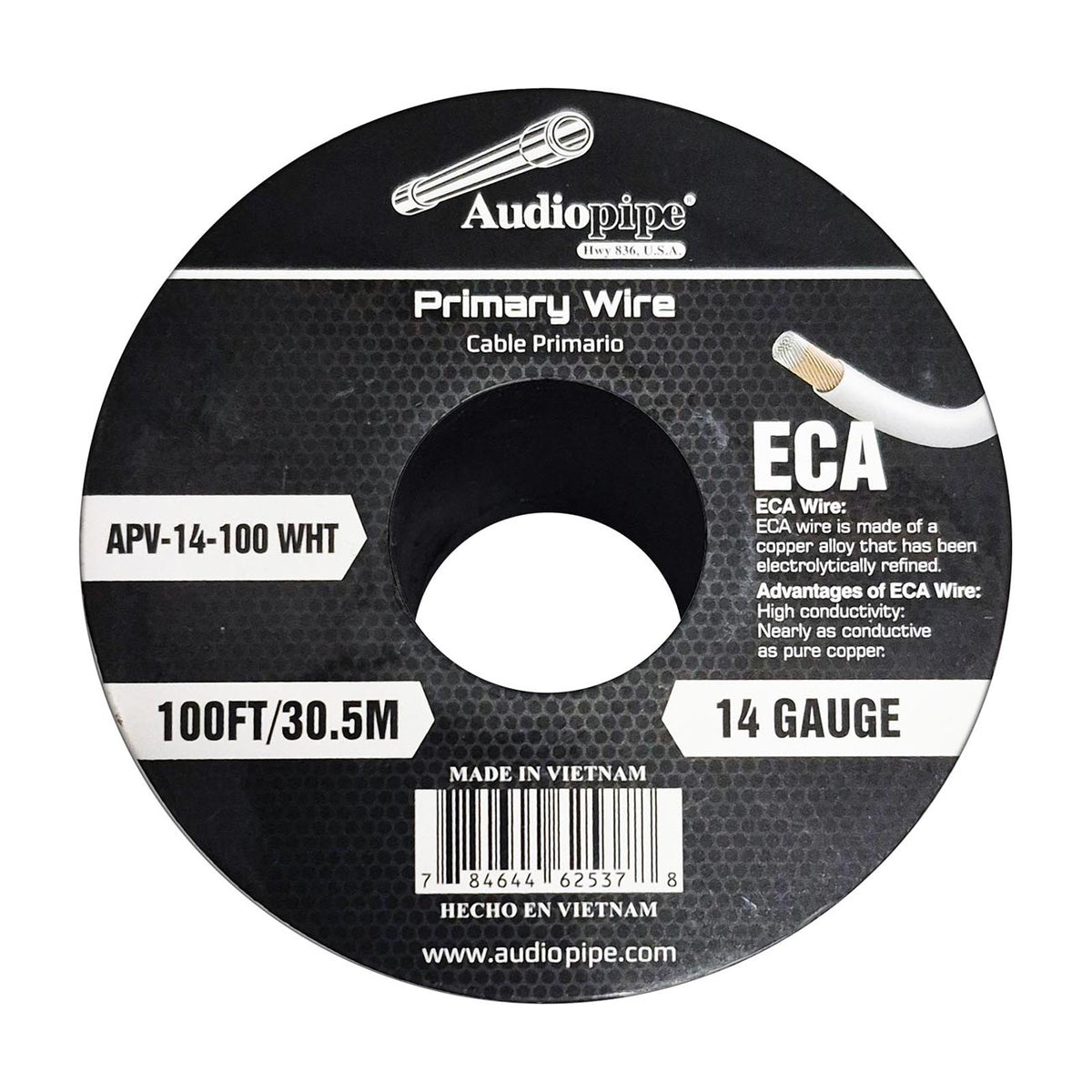 Audiopipe Flexible ECA Primary Wire 14 Gauge 100 Foot Spool – White