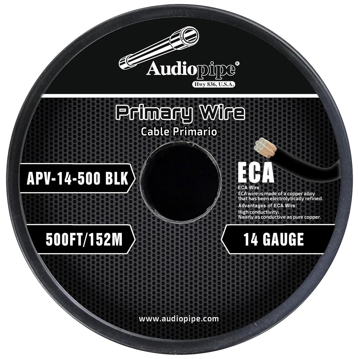Audiopipe Flexible ECA Primary Cable 14 Gauge 500 Foot – Black