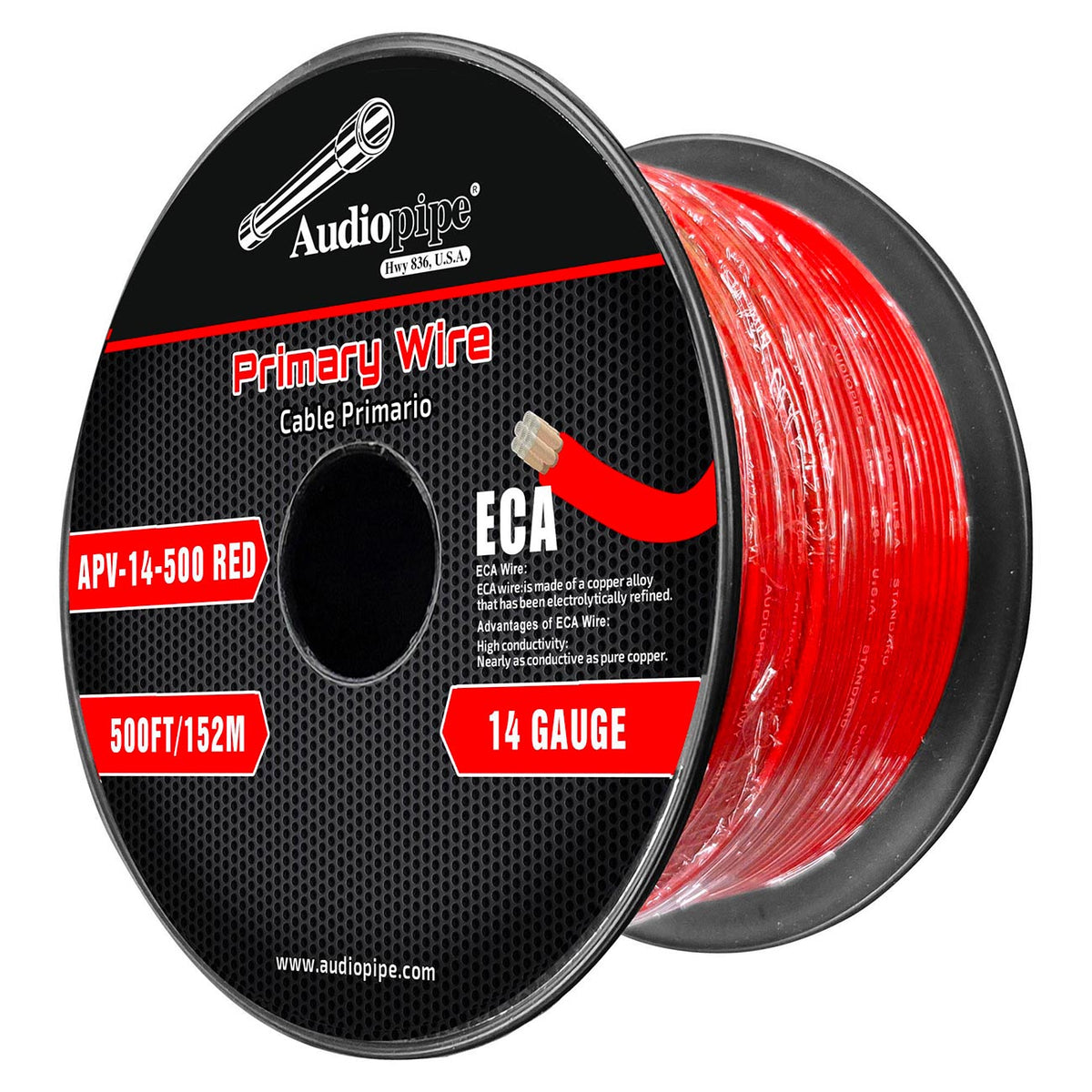 Audiopipe Flexible ECA Primary Cable 14 Gauge 500 Foot – Red