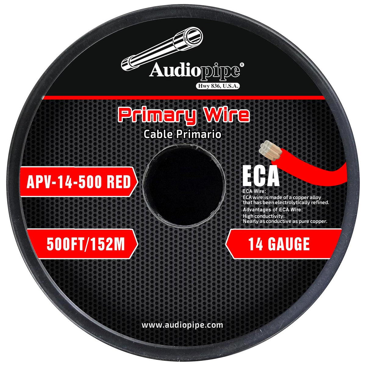 Audiopipe Flexible ECA Primary Cable 14 Gauge 500 Foot – Red