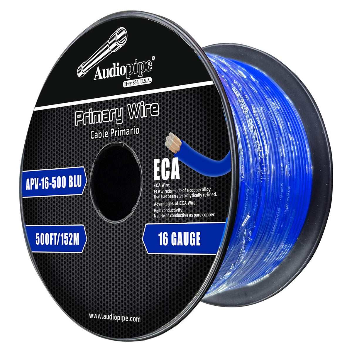 Audiopipe Flexible ECA Primary Cable 16 Gauge 500 Foot – Blue