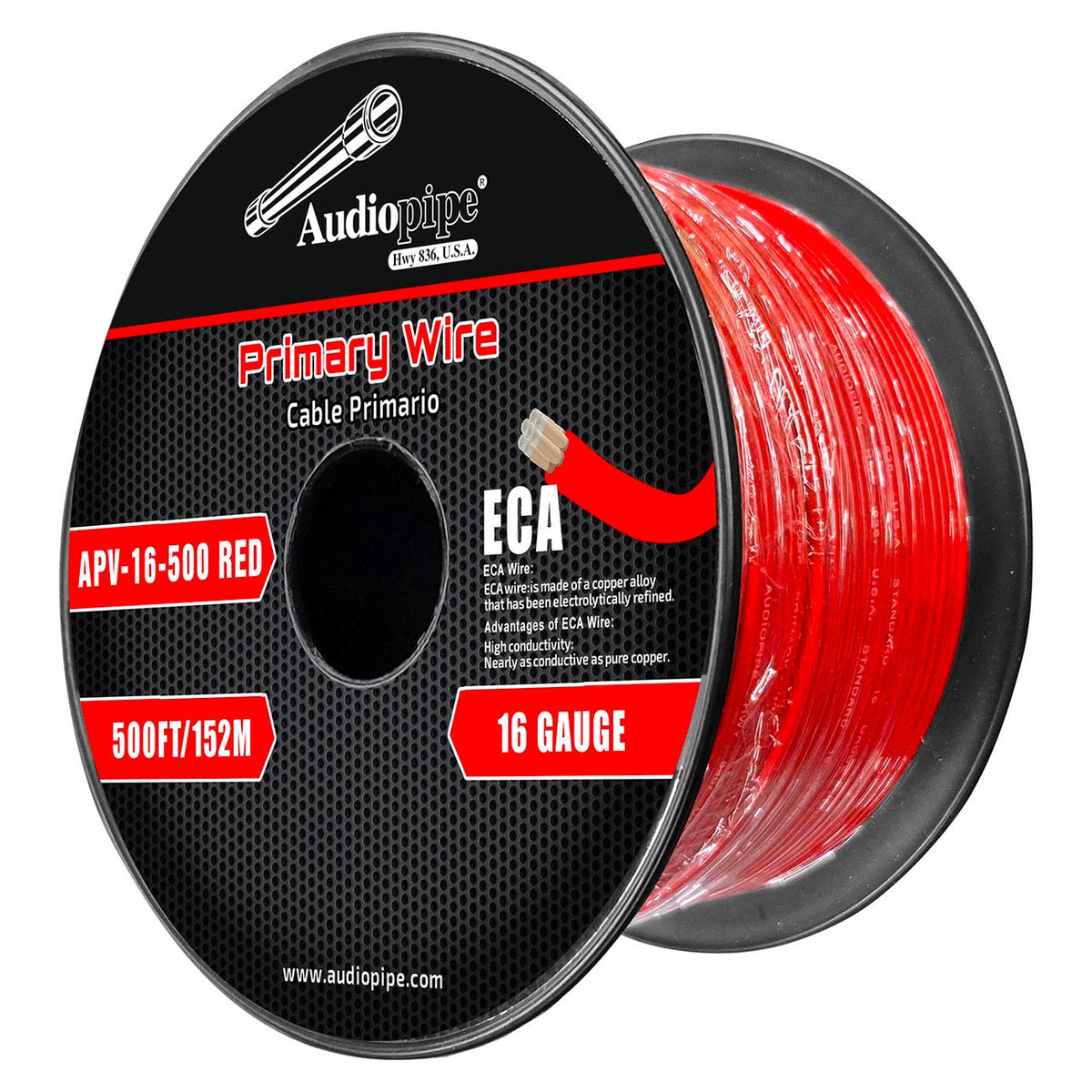 Audiopipe Flexible ECA Primary Cable 16 Gauge 500 Foot – Red