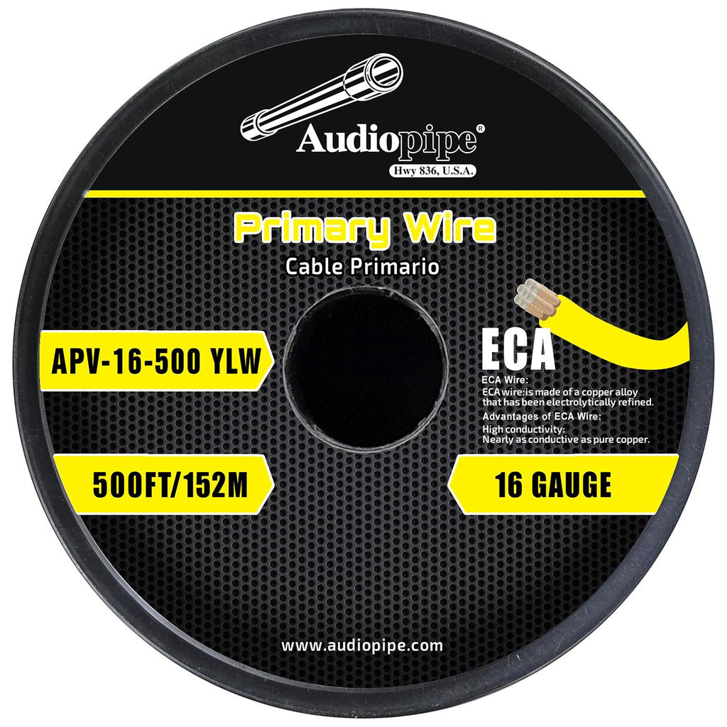 Audiopipe Flexible ECA Primary Cable 16 Gauge 500 Foot – Yellow