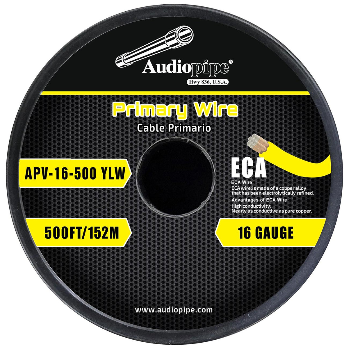 Audiopipe Flexible ECA Primary Cable 16 Gauge 500 Foot – Yellow