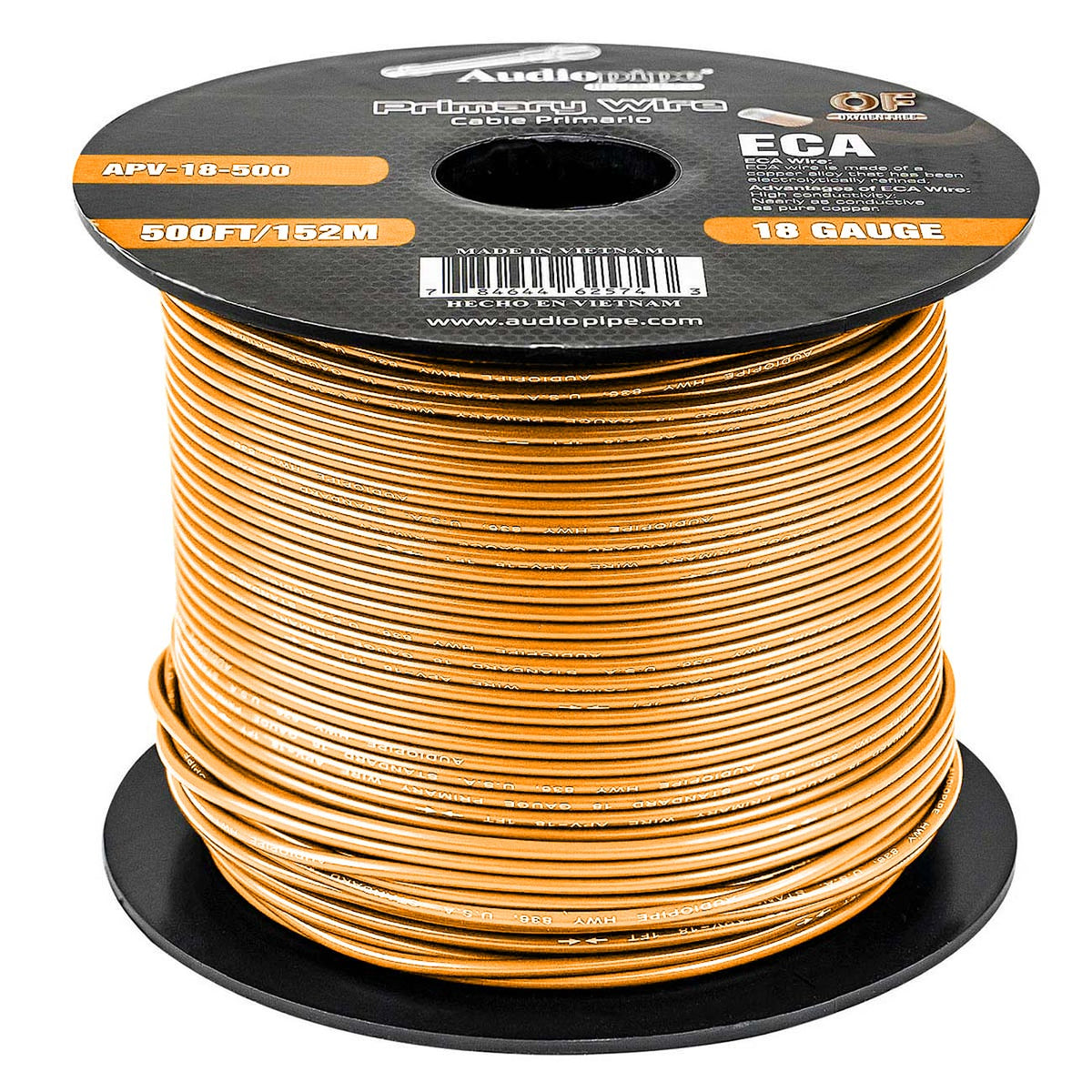 Audiopipe Primary Wire 18 Gauge 500 Foot Spool – Orange