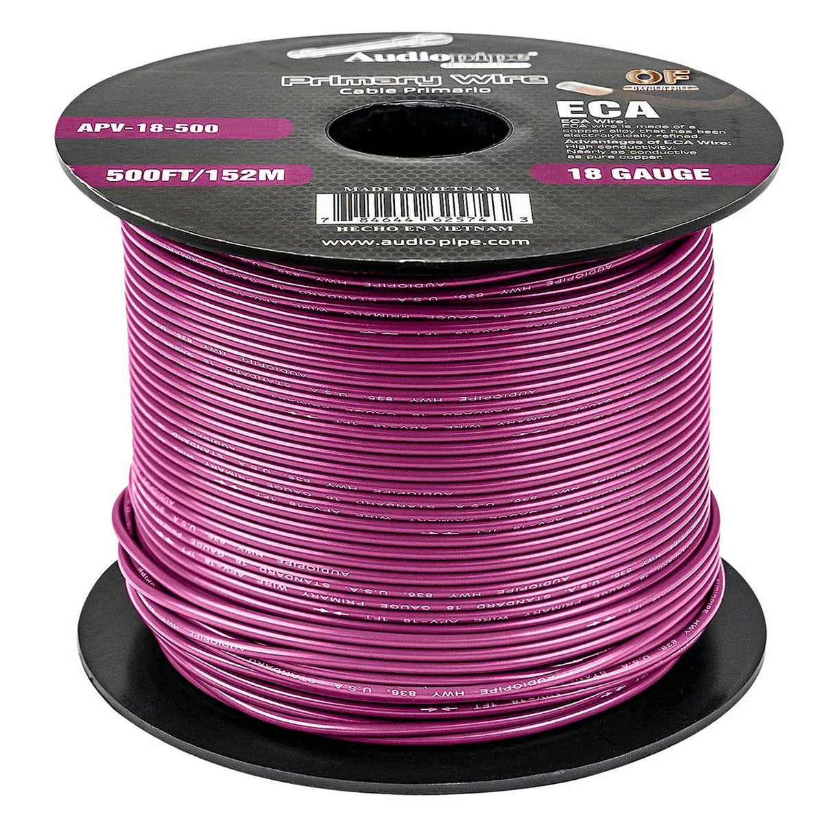 Audiopipe Primary Wire 18 Gauge 500 Foot Spool – Purple