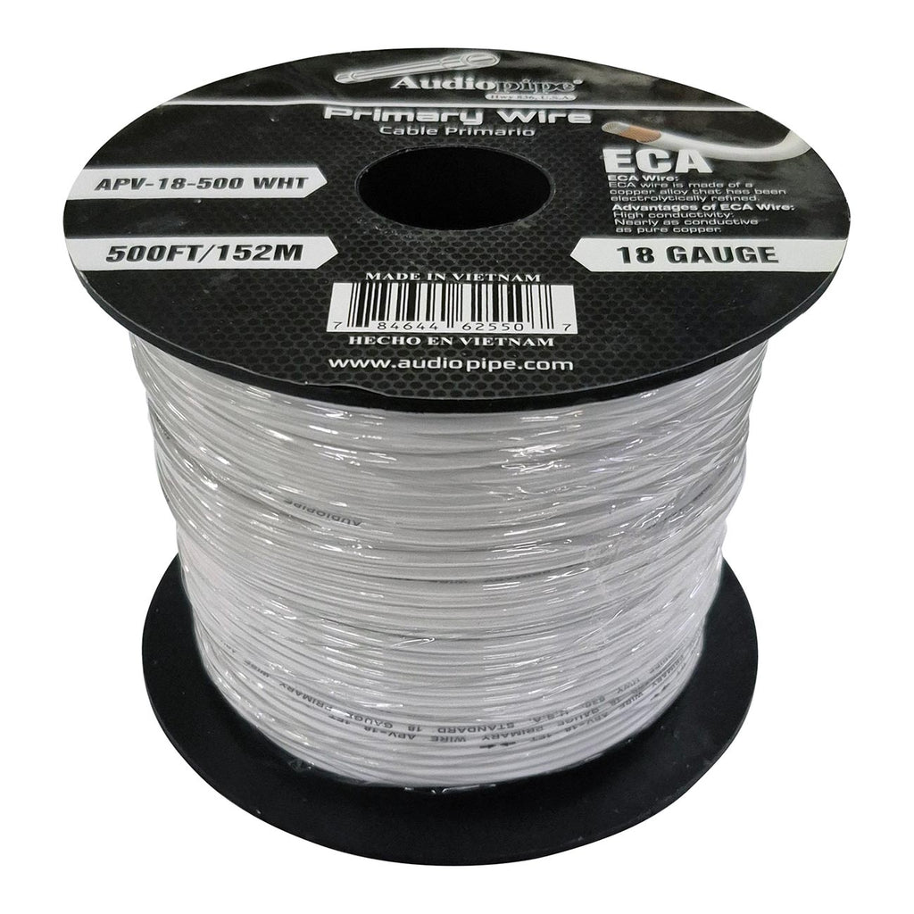 Audiopipe Primary Wire 18 Gauge 500 Foot Spool – White