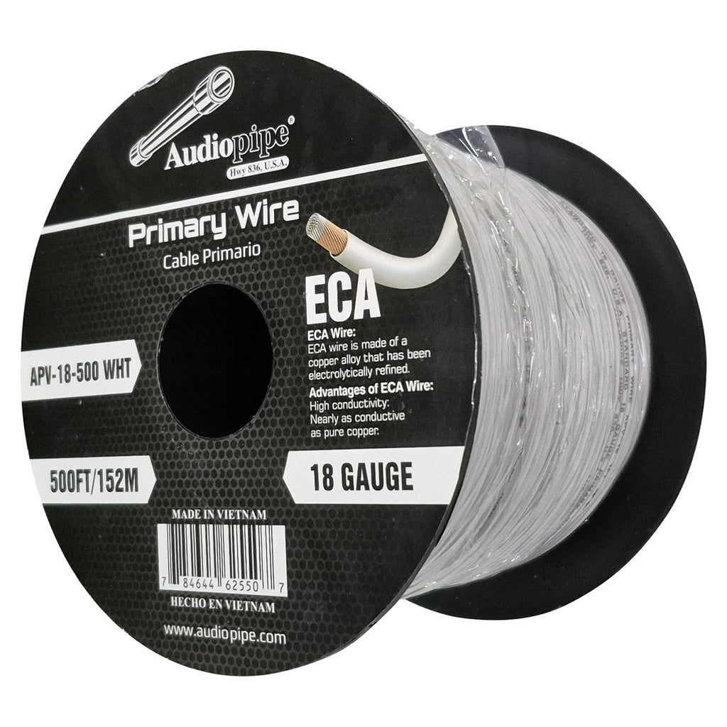 Audiopipe Primary Wire 18 Gauge 500 Foot Spool – White
