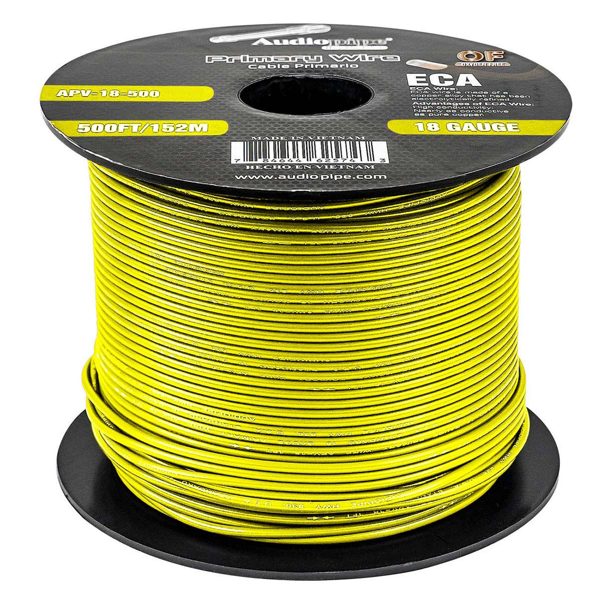 Audiopipe Primary Wire 18 Gauge 500 Foot Spool – Yellow