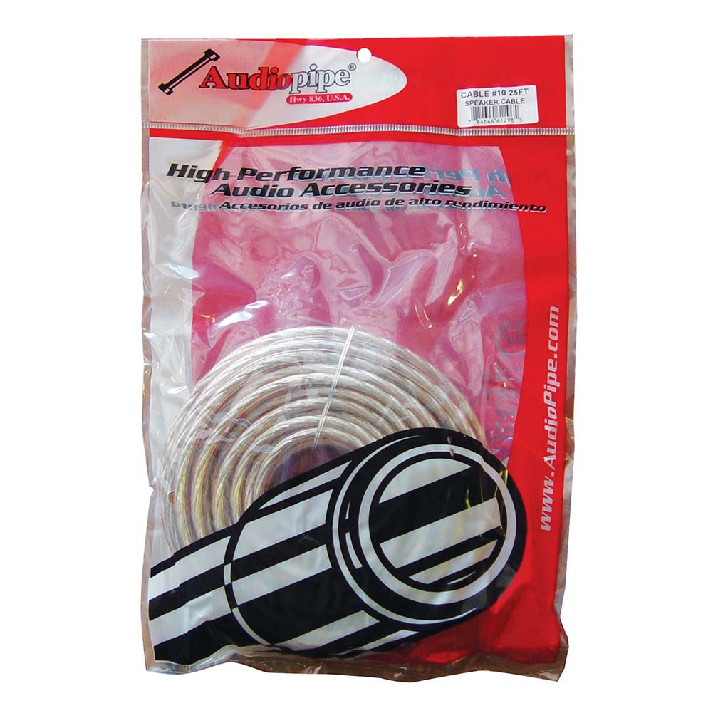 Audiopipe Speaker Wire 10-Gauge 25 Foot Poly Bagged – Clear Insulation