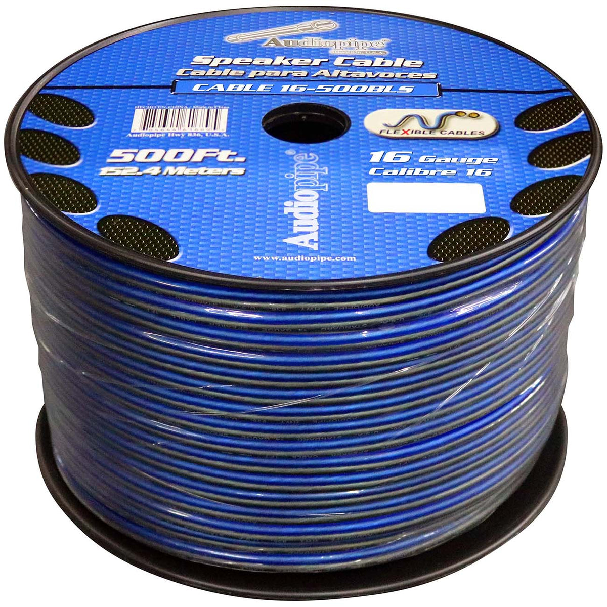Audiopipe Speaker Wire 16-Gauge 500 Foot Spool – Blue/Clear