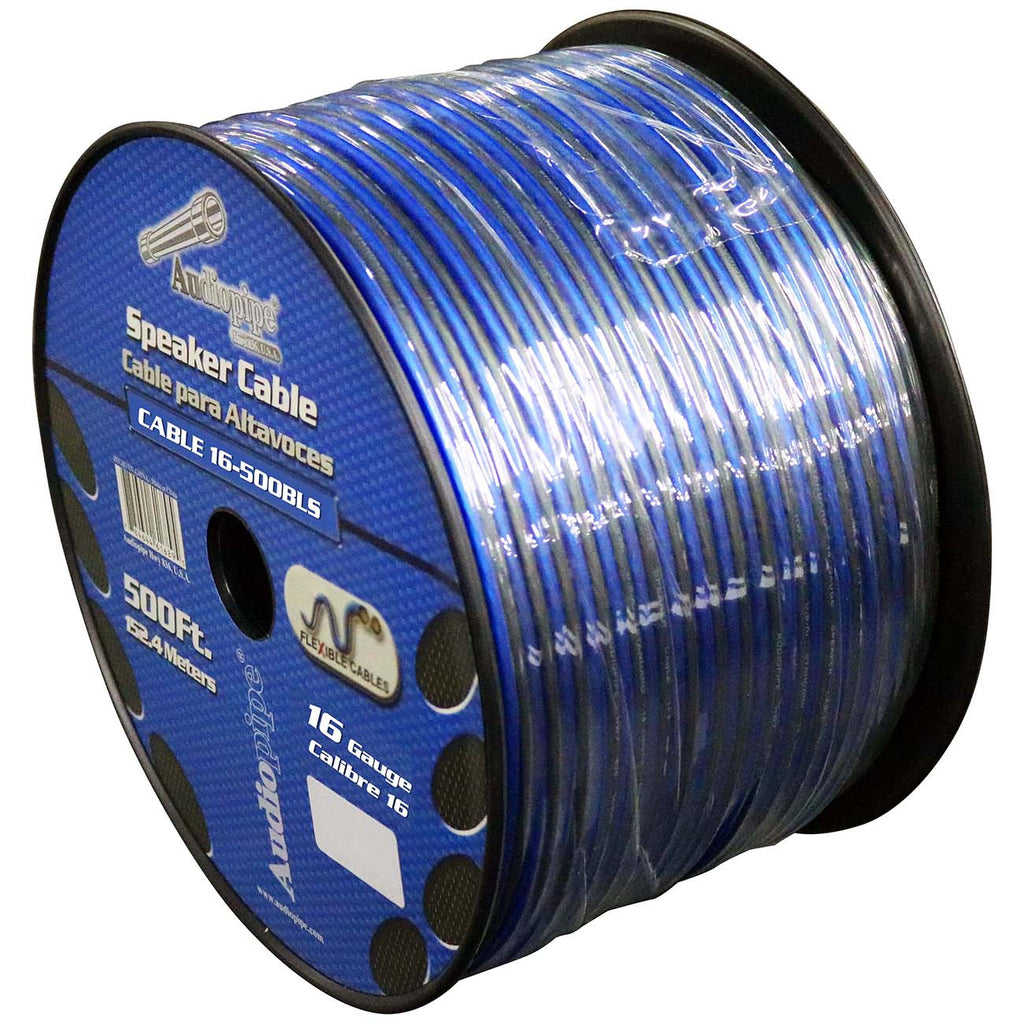 Audiopipe Speaker Wire 16-Gauge 500 Foot Spool – Blue/Clear