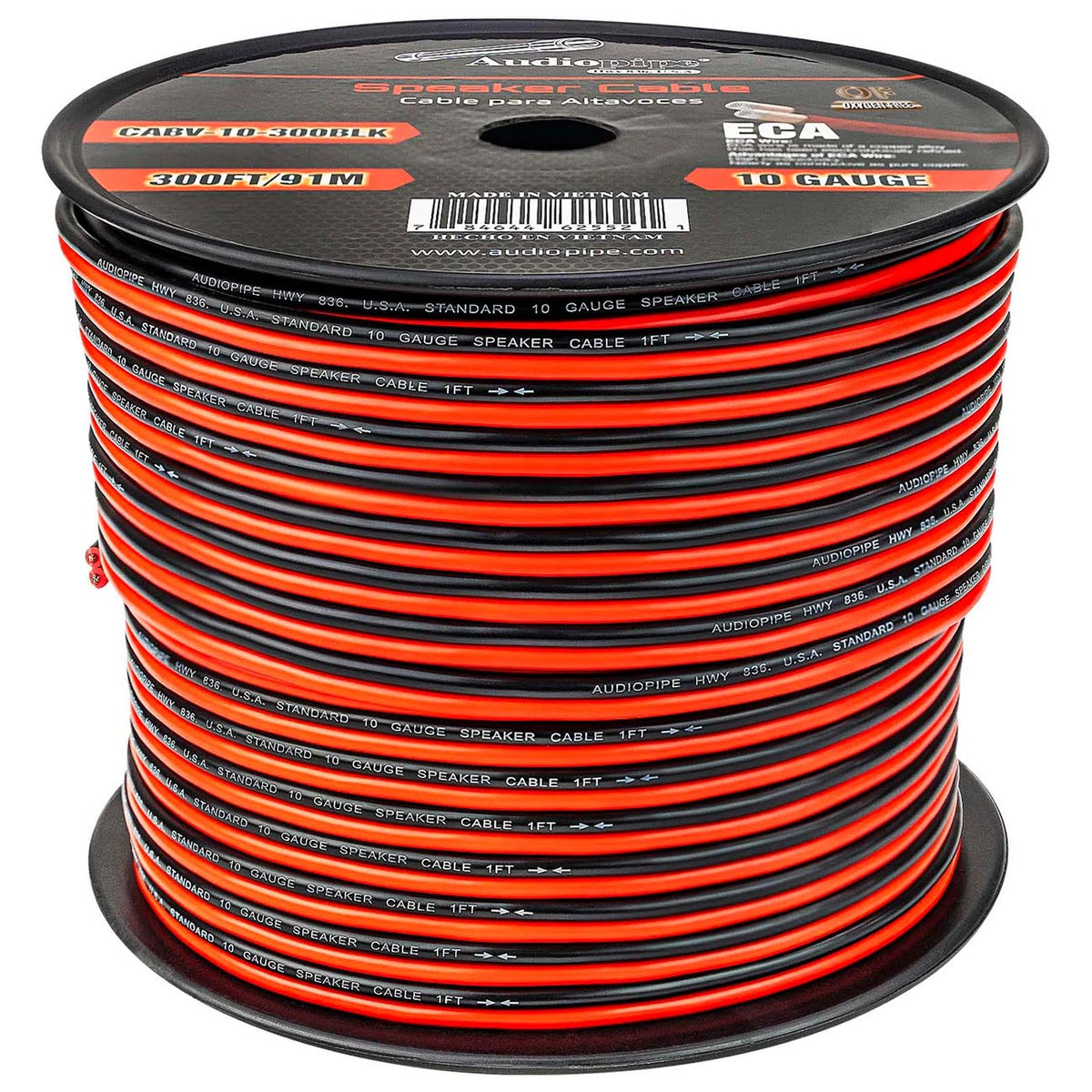 Audiopipe CCA Speaker Wire 10 Gauge 300 Foot Roll – Red/Black