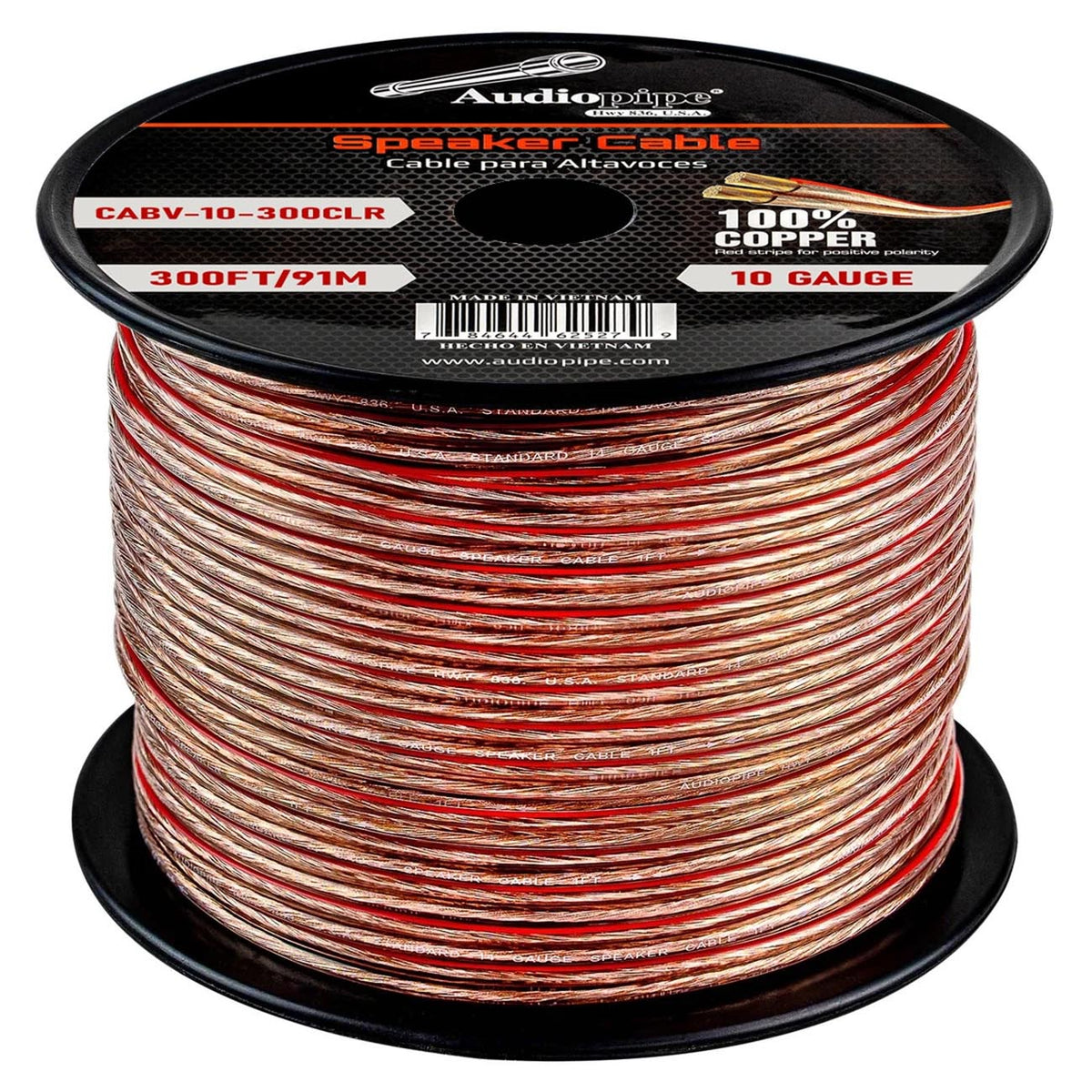 Audiopipe CCA Speaker Wire 10 Gauge 300 Foot Roll – Clear PVC