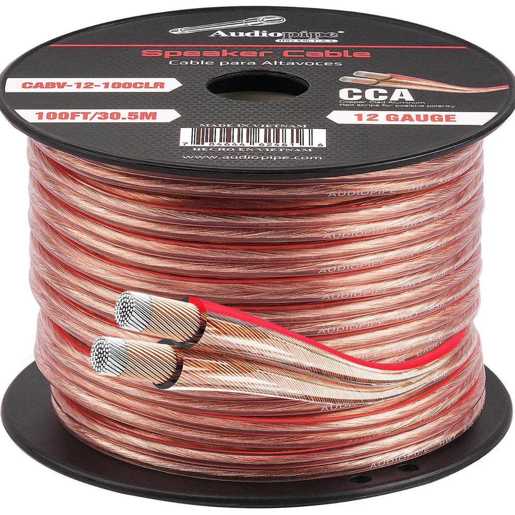 Audiopipe CCA Speaker Wire 12 Gauge 100 Foot Roll – Clear PVC