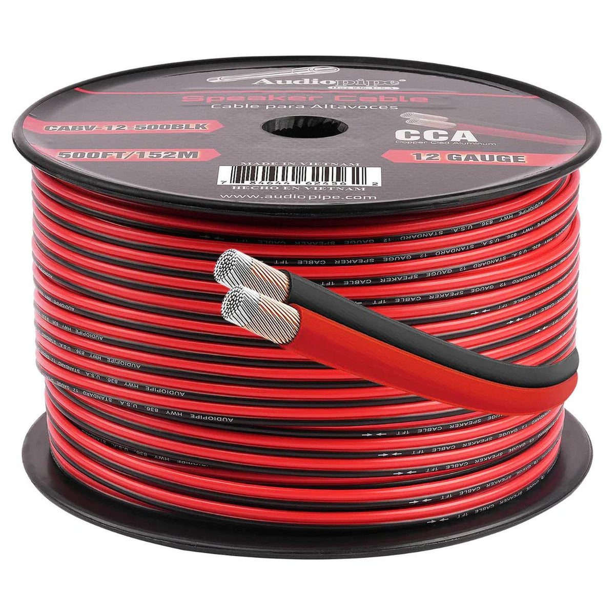 Audiopipe CCA Speaker Wire 12 Gauge 500 Foot Roll – Red/Black