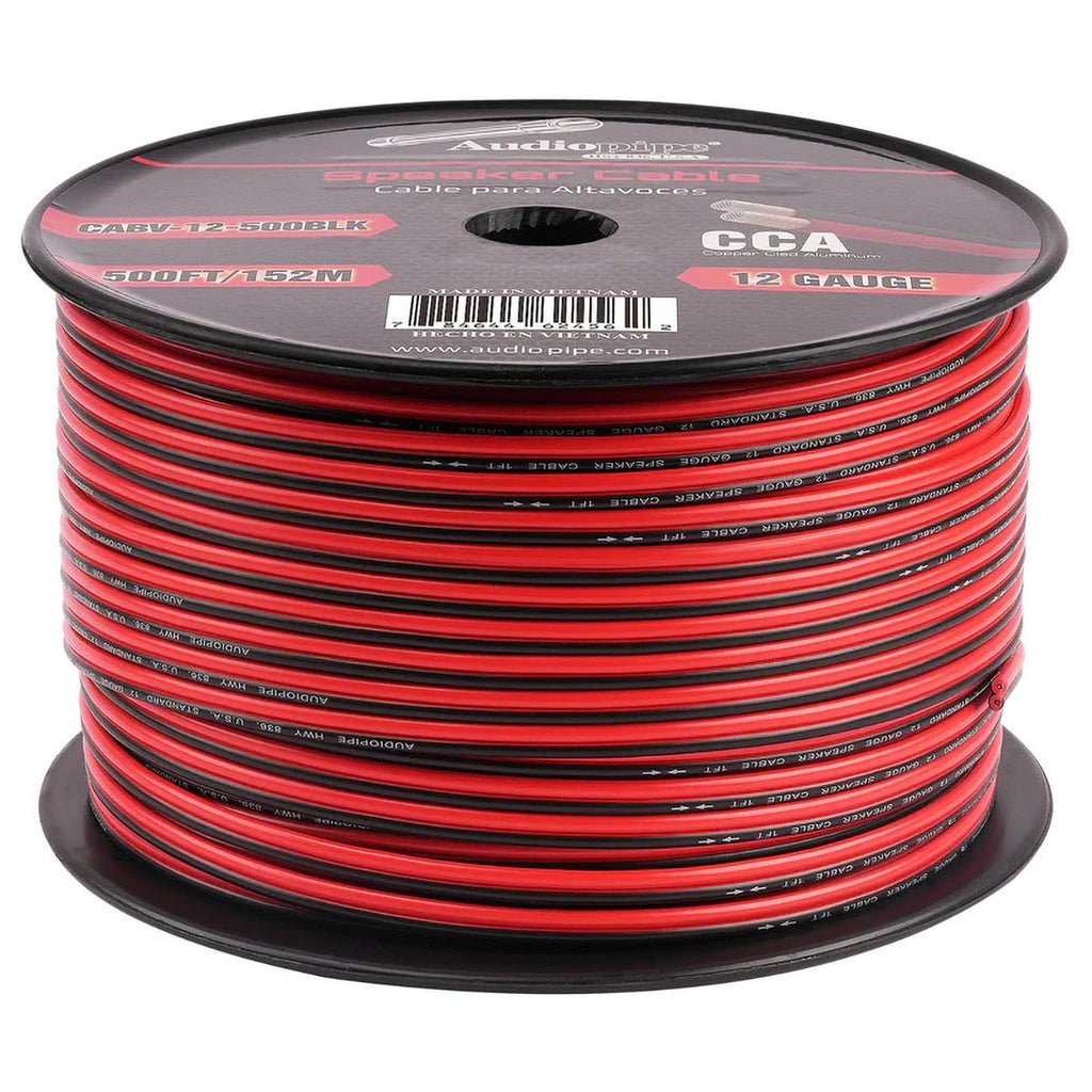 Audiopipe CCA Speaker Wire 12 Gauge 500 Foot Roll – Red/Black