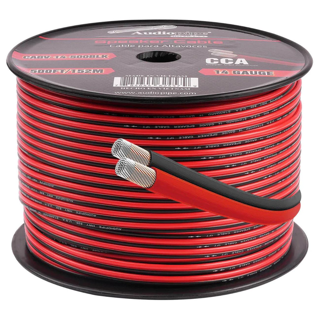 Audiopipe CCA Speaker Wire 14 Gauge 500 Foot Roll – Red/Black